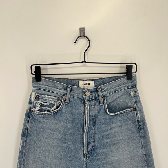 Agolde 90's Mid Rise Loose Fit Distressed Knee Rip Straight Leg Jeans - Picture 1 of 8